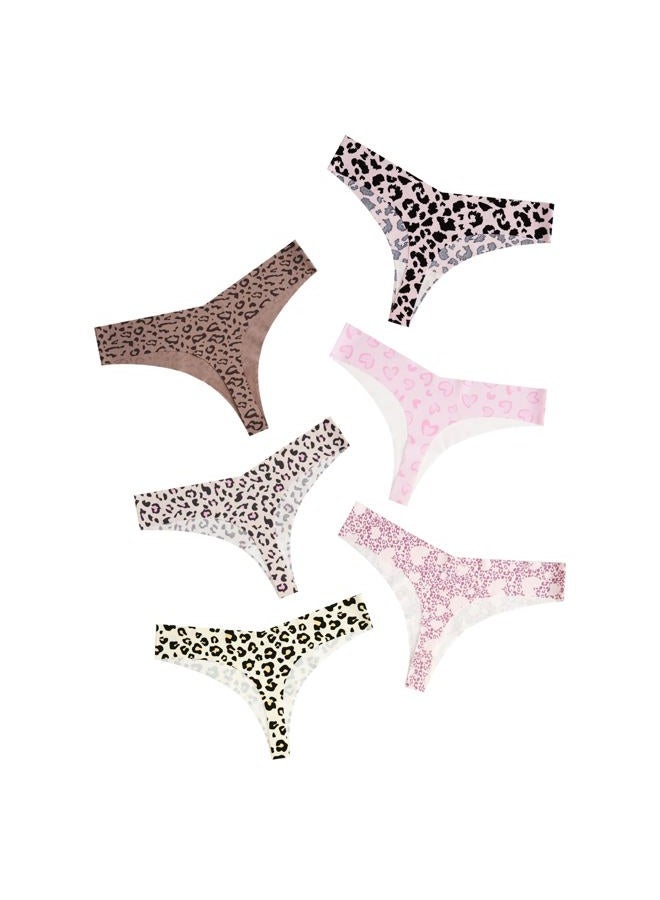 DEANGELMON Seamless Thongs for Women No Show Thong Underwear Women Comfortable Multiple Pack, Leopard Print-6 Pack, M - Image 1
