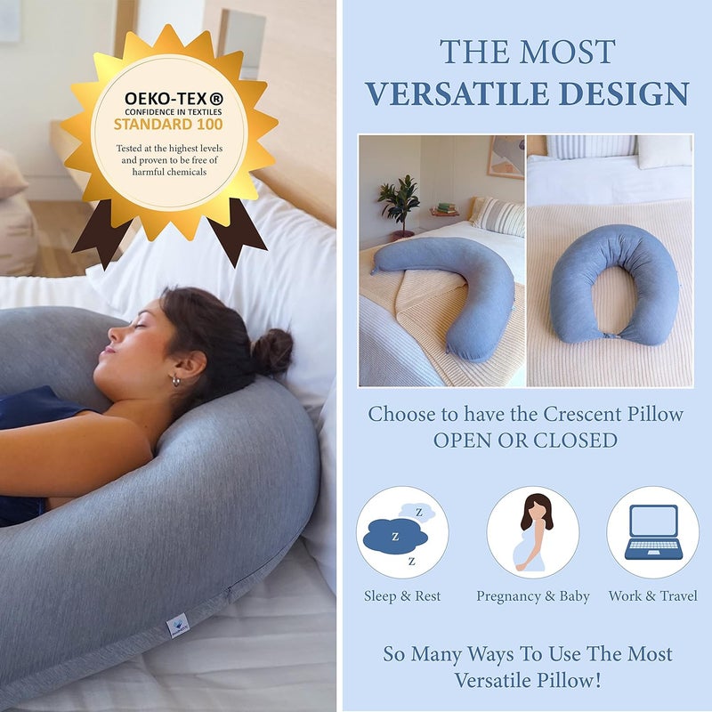 PharMeDoc Crescent Pregnancy Pillows - Body Pillow - Dark Grey Cooling Cover - Image 3