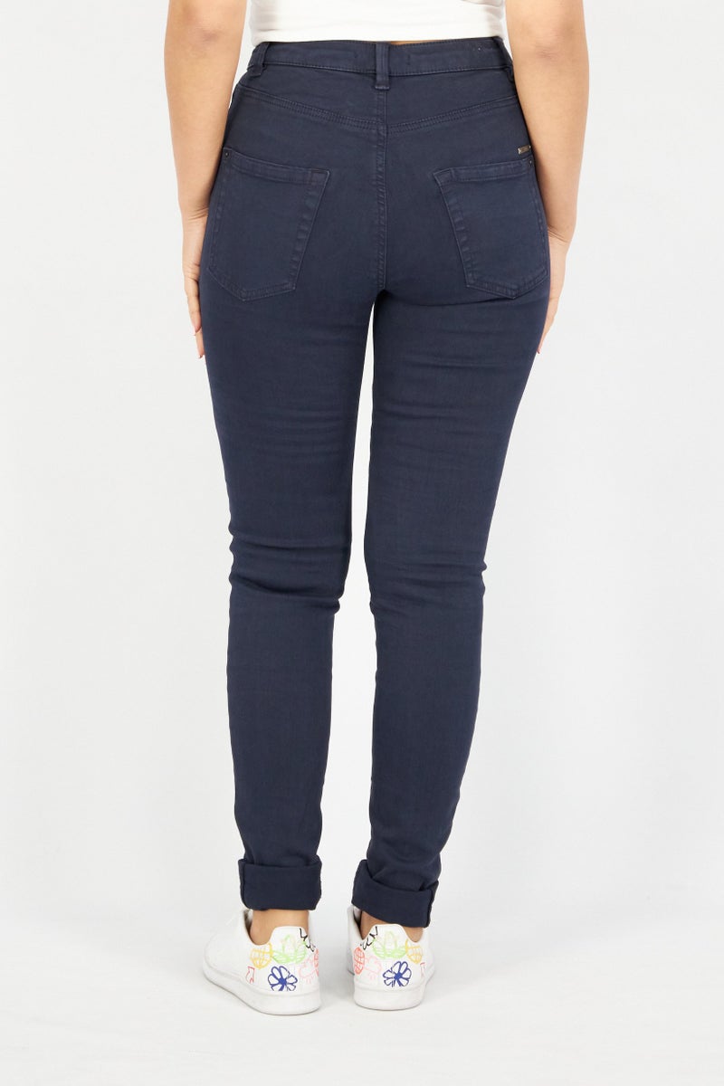 ESPRIT Women Skinny Fit Washed Stretchable 34 Length Denim Jeans, Navy - Image 4
