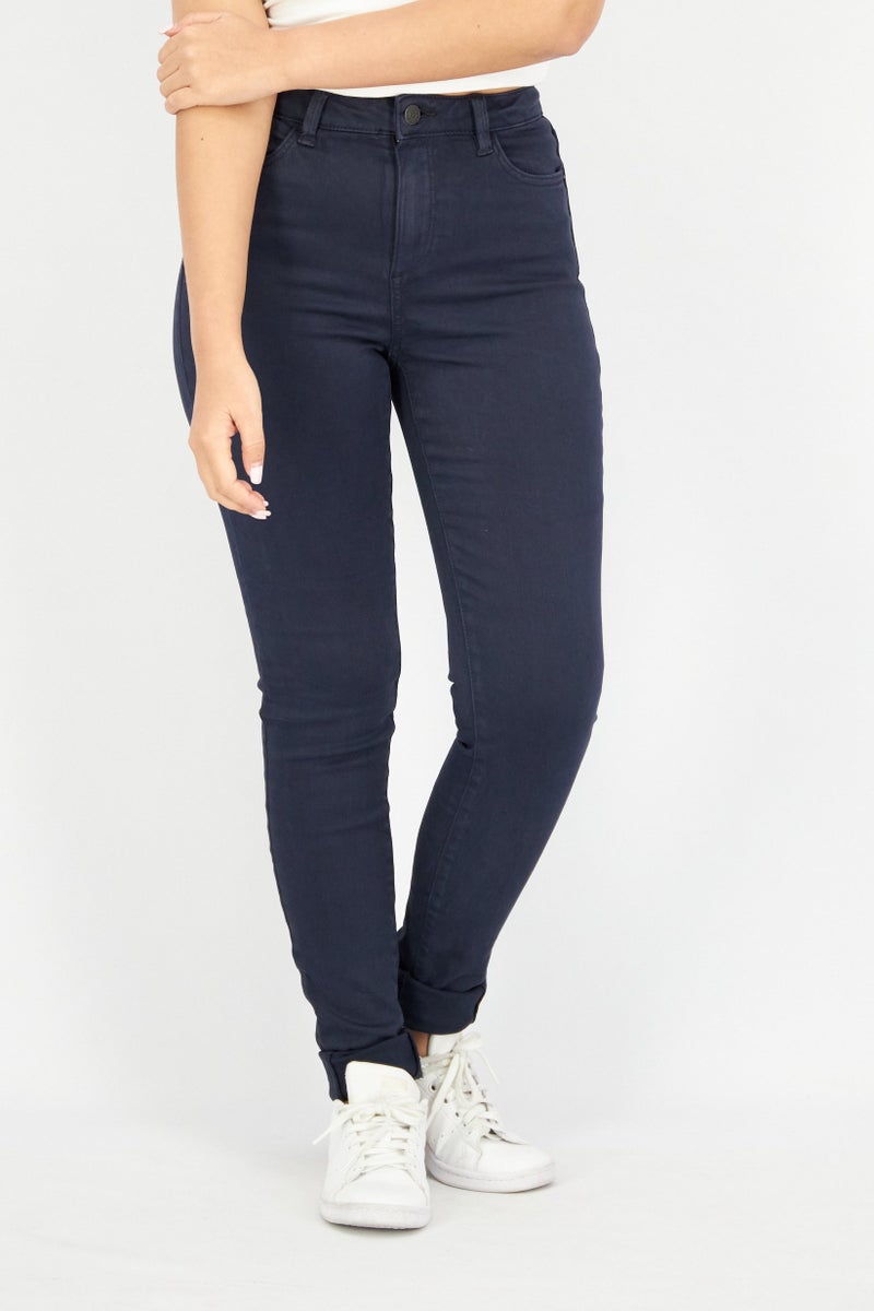 ESPRIT Women Skinny Fit Washed Stretchable 34 Length Denim Jeans, Navy - Image 1