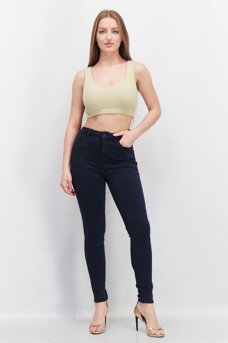 ESPRIT Women Skinny Fit Plain Stretchable 30 Length Chino Pants, Navy - Image 3