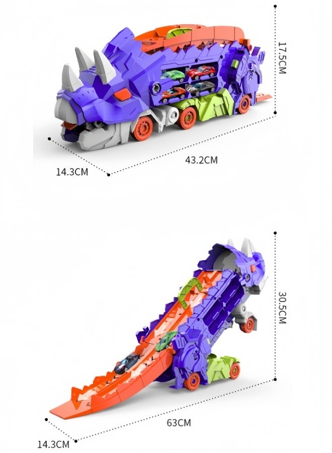 MLADEN Dinosaur Truck Toys, Dinosaur Transporter Car Carrier with Foldable Sliding Track,Dinosaur Transport Truck with 4 Metal Cars, City Dinosaur Ultimate Hauler Track Toy Transforms into Dino, Toys Gifts for Age 3-7 Year & Up Boy Girls Best Gift  - Image 2