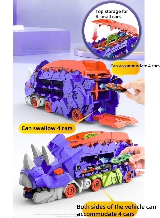 MLADEN Dinosaur Truck Toys, Dinosaur Transporter Car Carrier with Foldable Sliding Track,Dinosaur Transport Truck with 4 Metal Cars, City Dinosaur Ultimate Hauler Track Toy Transforms into Dino, Toys Gifts for Age 3-7 Year & Up Boy Girls Best Gift  - Image 3