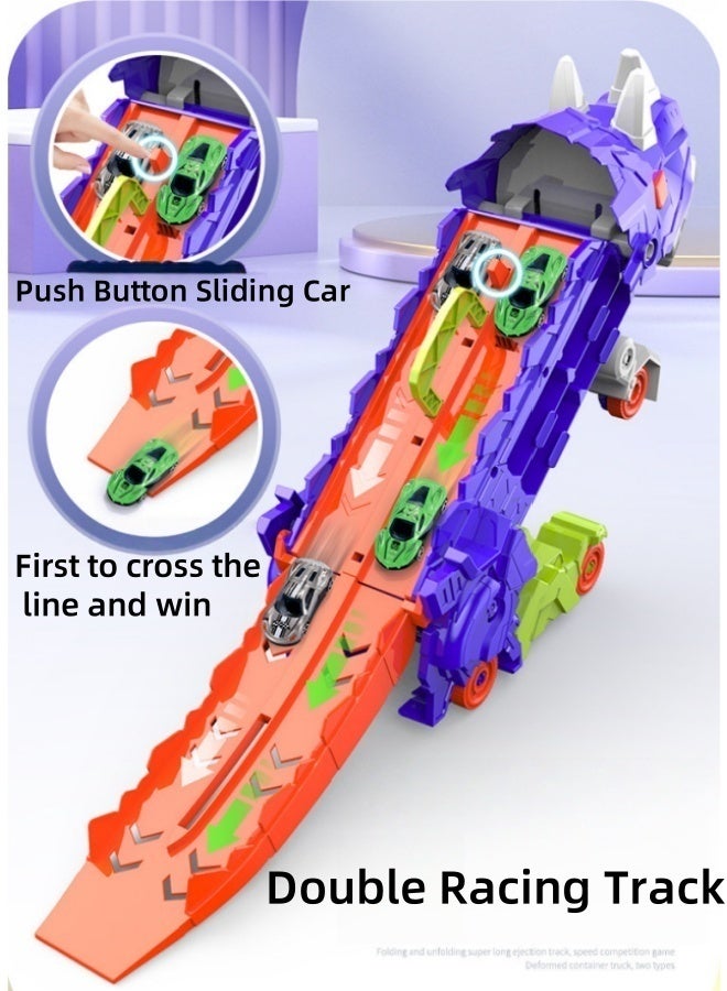 MLADEN Dinosaur Truck Toys, Dinosaur Transporter Car Carrier with Foldable Sliding Track,Dinosaur Transport Truck with 4 Metal Cars, City Dinosaur Ultimate Hauler Track Toy Transforms into Dino, Toys Gifts for Age 3-7 Year & Up Boy Girls Best Gift  - Image 4