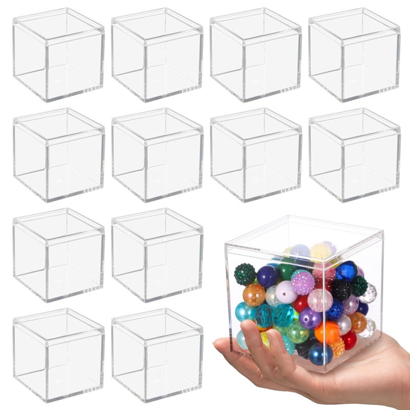 Homaisson 12 PCS Acrylic Square Cube 4 x 4 x 4 Inches, Small Clear Plastic Display Boxes with Lids, Clear Acrylic Storage Square Cube Boxes, Display Case Container for Candy Jewelry Tiny Items - Image 1