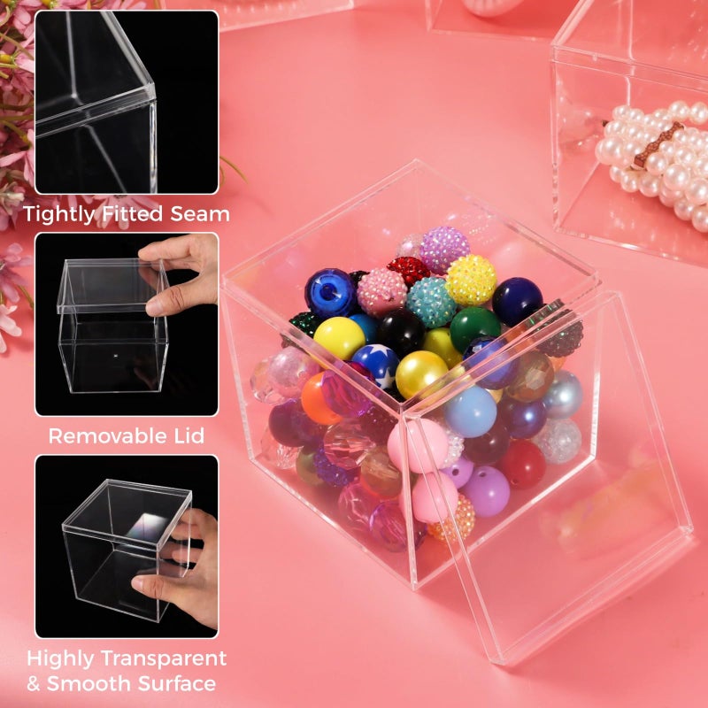 Homaisson 12 PCS Acrylic Square Cube 4 x 4 x 4 Inches, Small Clear Plastic Display Boxes with Lids, Clear Acrylic Storage Square Cube Boxes, Display Case Container for Candy Jewelry Tiny Items - Image 4