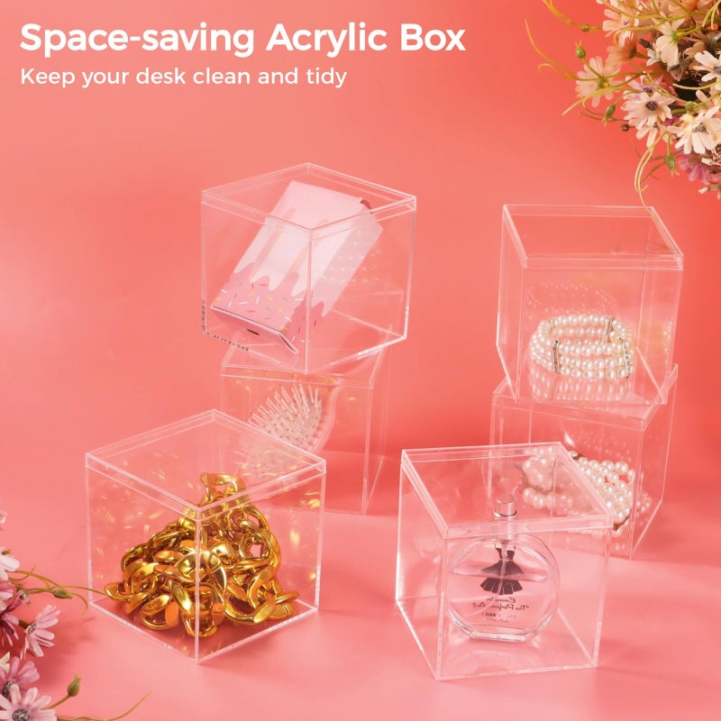 Homaisson 12 PCS Acrylic Square Cube 4 x 4 x 4 Inches, Small Clear Plastic Display Boxes with Lids, Clear Acrylic Storage Square Cube Boxes, Display Case Container for Candy Jewelry Tiny Items - Image 3