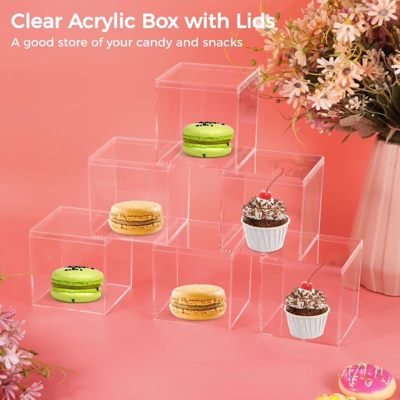 Homaisson 12 PCS Acrylic Square Cube 4 x 4 x 4 Inches, Small Clear Plastic Display Boxes with Lids, Clear Acrylic Storage Square Cube Boxes, Display Case Container for Candy Jewelry Tiny Items - Image 2