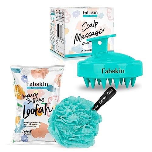FABSKIN Loofah for Bathing & Scalp Massager Shampoo Brush Combo For Men & Women | Aqua Green - Image 1