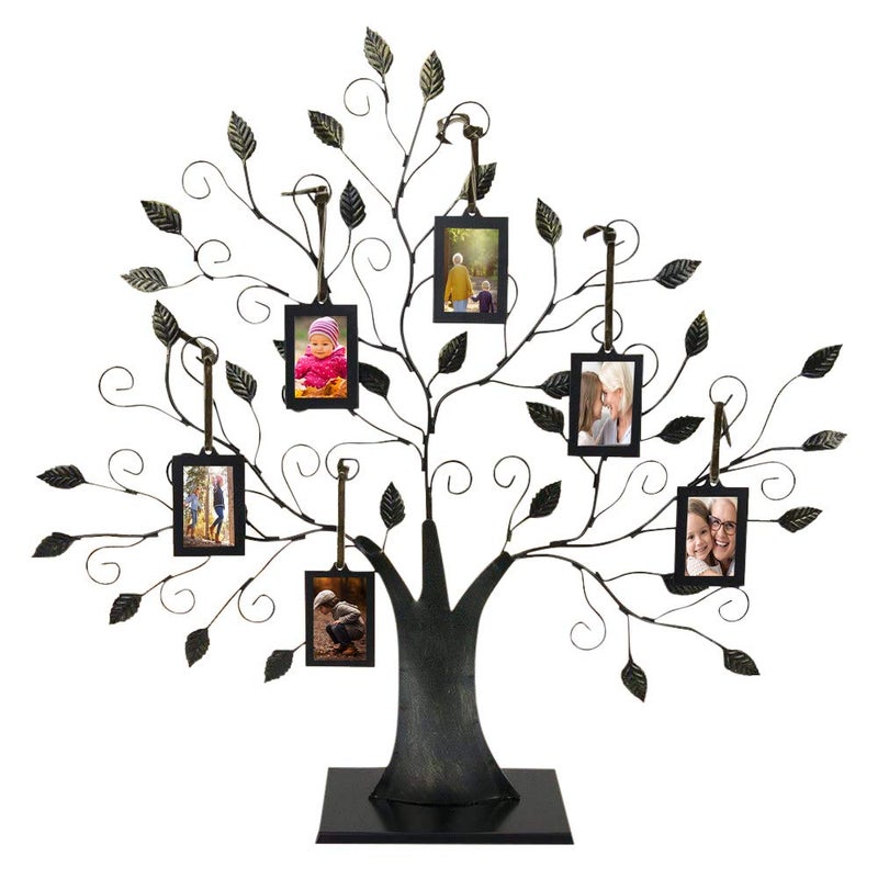 Maypes Maypes Family Tree Decor Photo Frame Family Tree Picture Frame with 6 Hanging Picture Frames Brushed Bronze Photo Frame Ornament for Home and Office Decor 