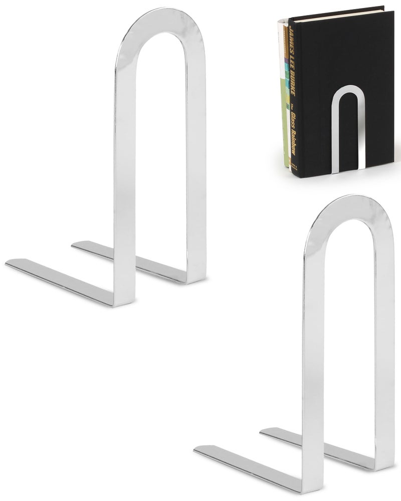 Spectrum Diversified Spectrum Elements Book Ends for Shelves, Small - Decorative Bookends Book Shelf Organizer for Heavy & Light Books - Modern Metal Book Holders with Minimalist Design - Chrome - Image 1