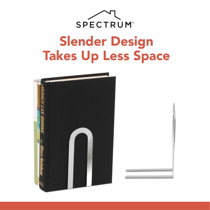 Spectrum Diversified Spectrum Elements Book Ends for Shelves, Small - Decorative Bookends Book Shelf Organizer for Heavy & Light Books - Modern Metal Book Holders with Minimalist Design - Chrome - Image 4