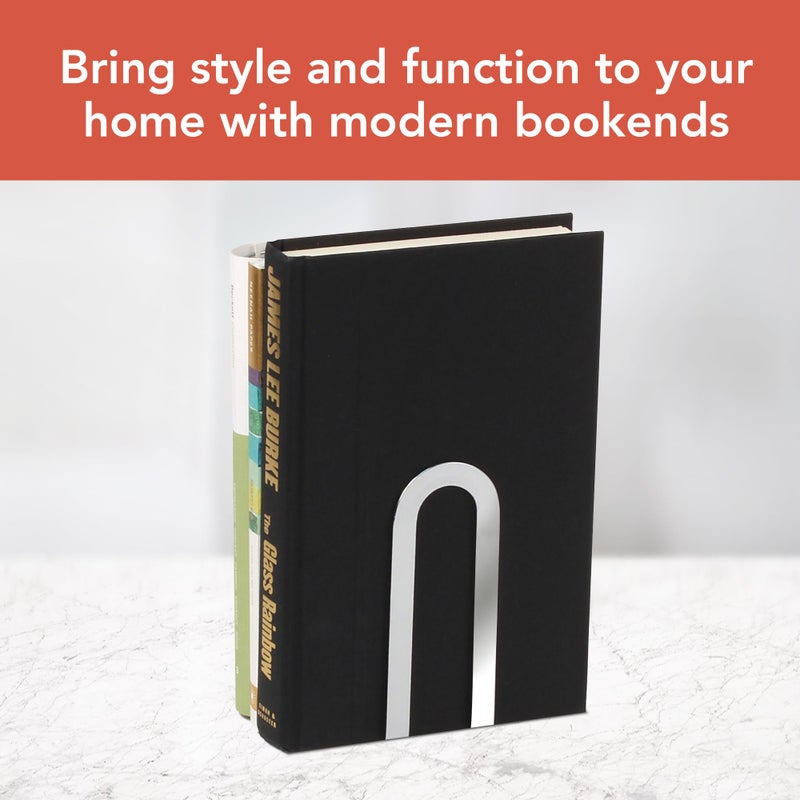 Spectrum Diversified Spectrum Elements Book Ends for Shelves, Small - Decorative Bookends Book Shelf Organizer for Heavy & Light Books - Modern Metal Book Holders with Minimalist Design - Chrome - Image 2