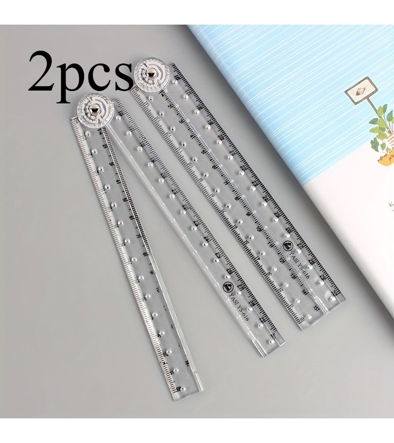 2 Pcs Folding Ruler Shatterproof Portable Transparent Measuring Tool For School Office Students Designers Drafting School Supplies Office Essentials Durable Plastic - Image 2