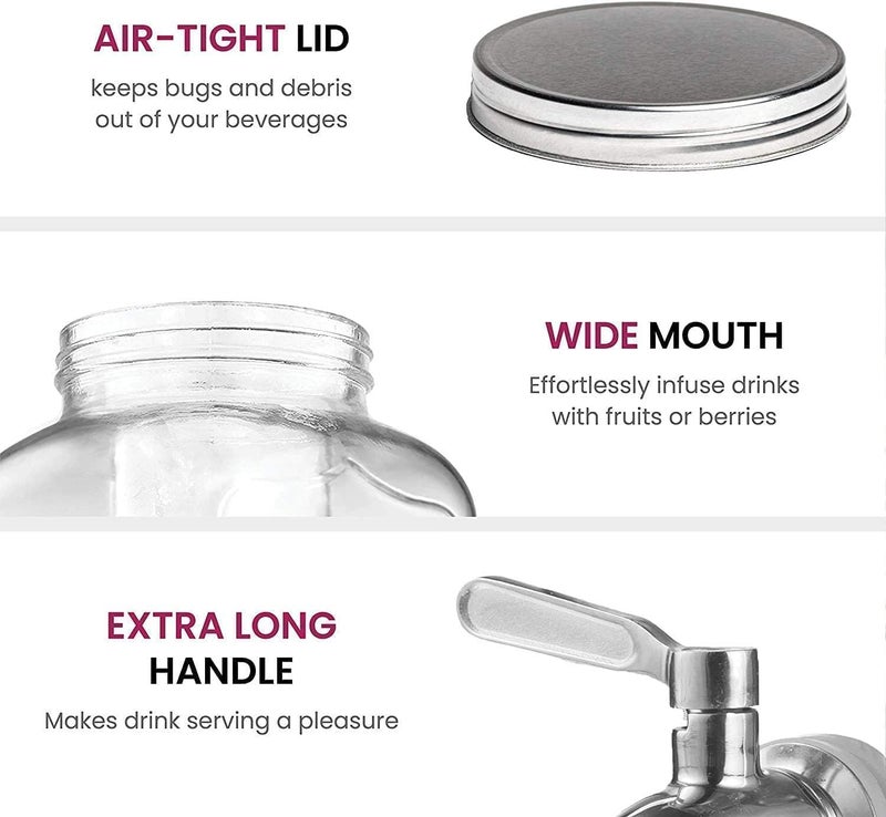 VILON 5 LTR Glass Water Beverage Dispenser - Air Tight Lid Glass Pitcher for Detox Water - Mason Jar - Counter Table Top Juice Water Beer Dispenser for Home & Kitchen Restaurant Party - Image 4