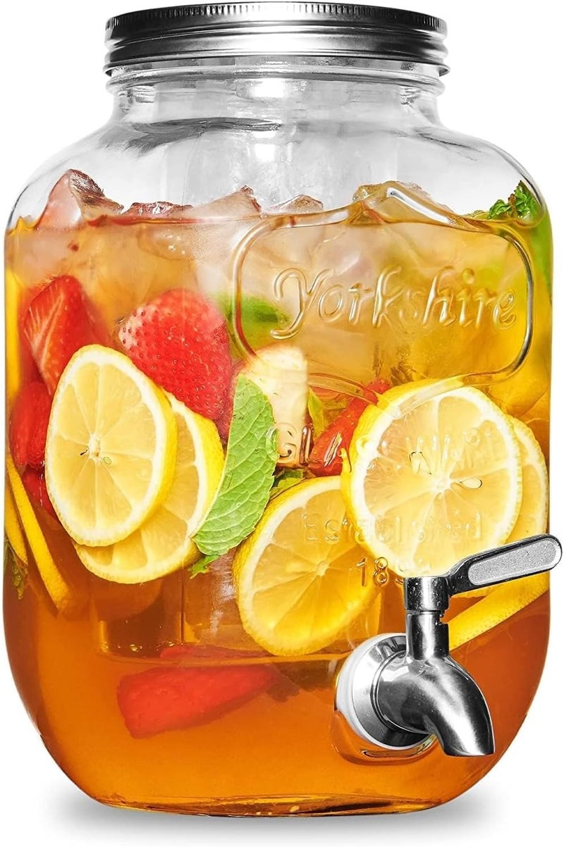 VILON 5 LTR Glass Water Beverage Dispenser - Air Tight Lid Glass Pitcher for Detox Water - Mason Jar - Counter Table Top Juice Water Beer Dispenser for Home & Kitchen Restaurant Party - Image 2