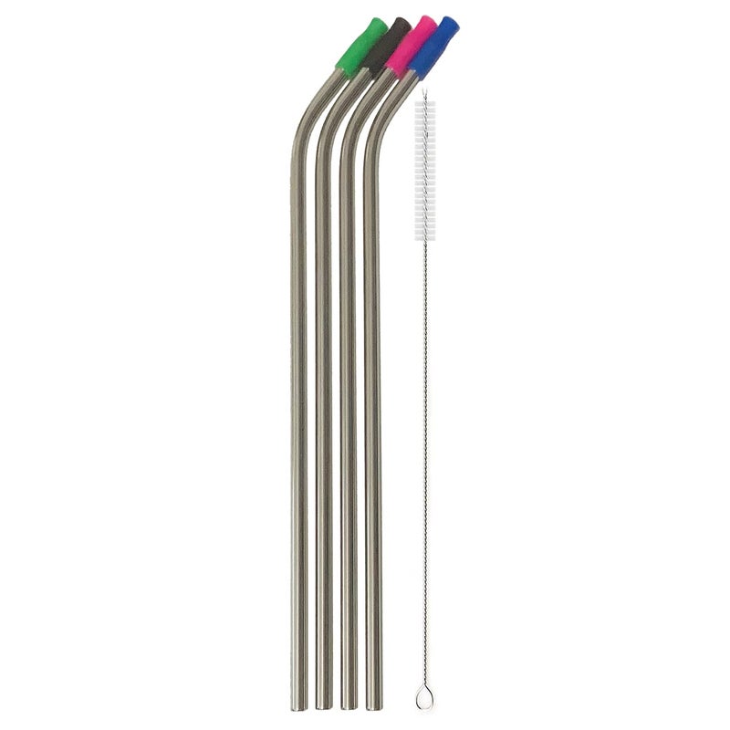 14 Inch Stainless Steel Straws 4pcs Ultra Long Reusable 032 8mm Big Wide Metal Straws for 40oz64oz Tumblers or Super Tall Cups with Silicone Tips and Cleaning Brush