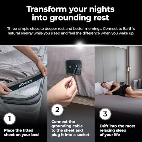 Silvery Silver-Infused Grounding Bed Sheets - Silky-Soft Earthing Fitted Sheet with Grounding Cable & Guide - 90% Lyocell 10% Conductive Silver for Better Sleep - Image 5