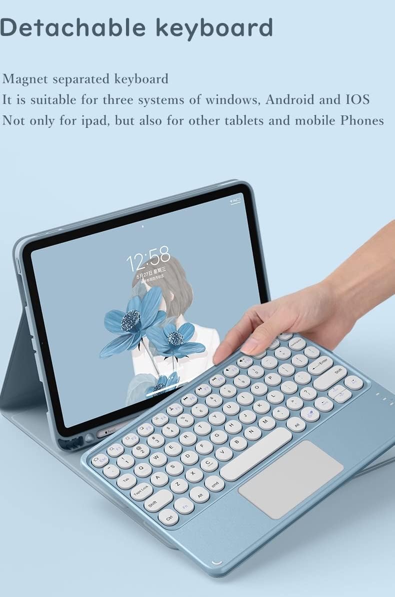 HENGHUI iPad 9th 8th 7th Generation Air 3 Pro 10.5 inch Color Touch Keyboard Case with Bluetooth Mouse Cute Round Key Detachable TouchPad Keyboard iPad 10.2 10.5 inch Cover (Pink) - Image 3