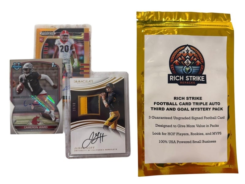 High Cheese Rich Strike Football Card Triple Auto Third and Goal Mystery Pack. 3 Guranteed Autograph Football Cards. - Image 1