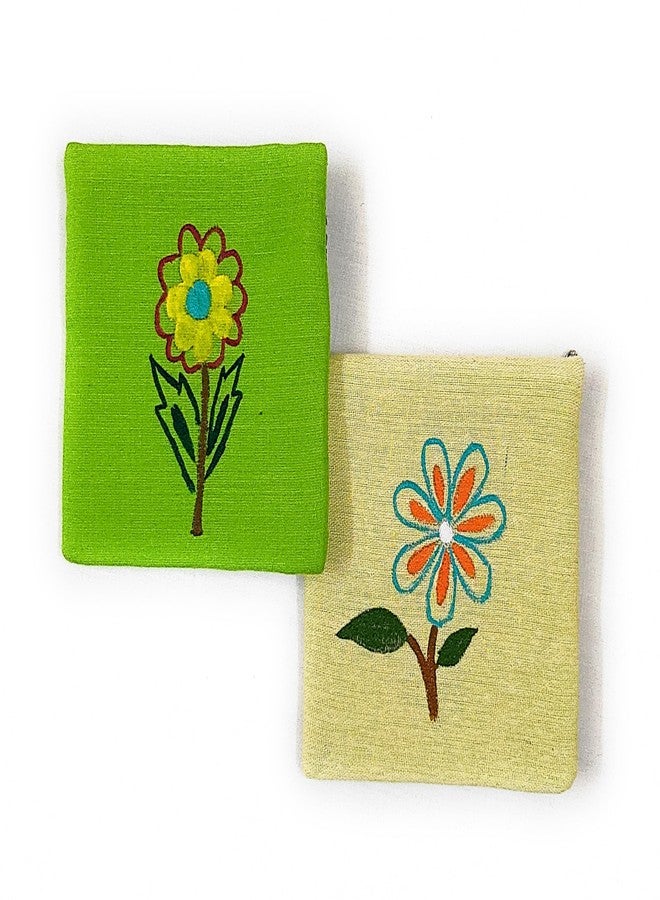 ADD GEAR Hand Painted Womens Coin Purse - Original Acrylic Paint Art Work - Hand bag Clutch - Pack of 2 pcs (Green-Yellow) - Image 1