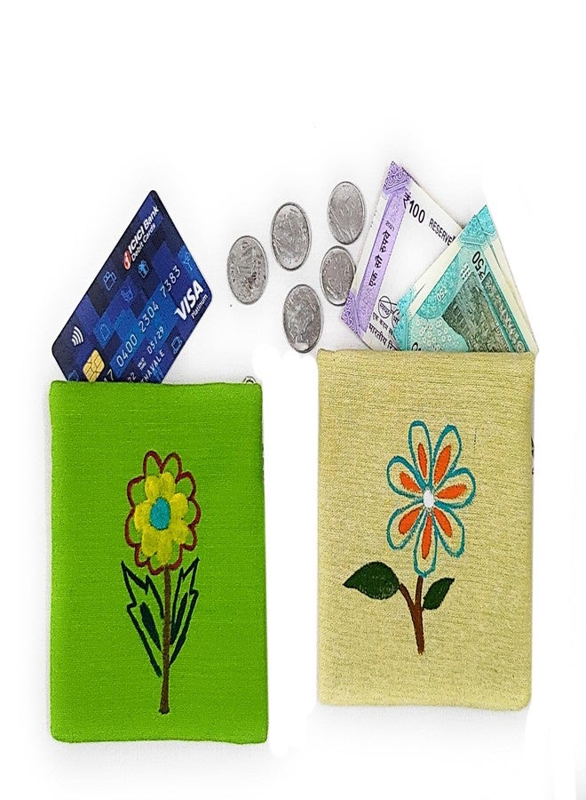 ADD GEAR Hand Painted Womens Coin Purse - Original Acrylic Paint Art Work - Hand bag Clutch - Pack of 2 pcs (Green-Yellow) - Image 3