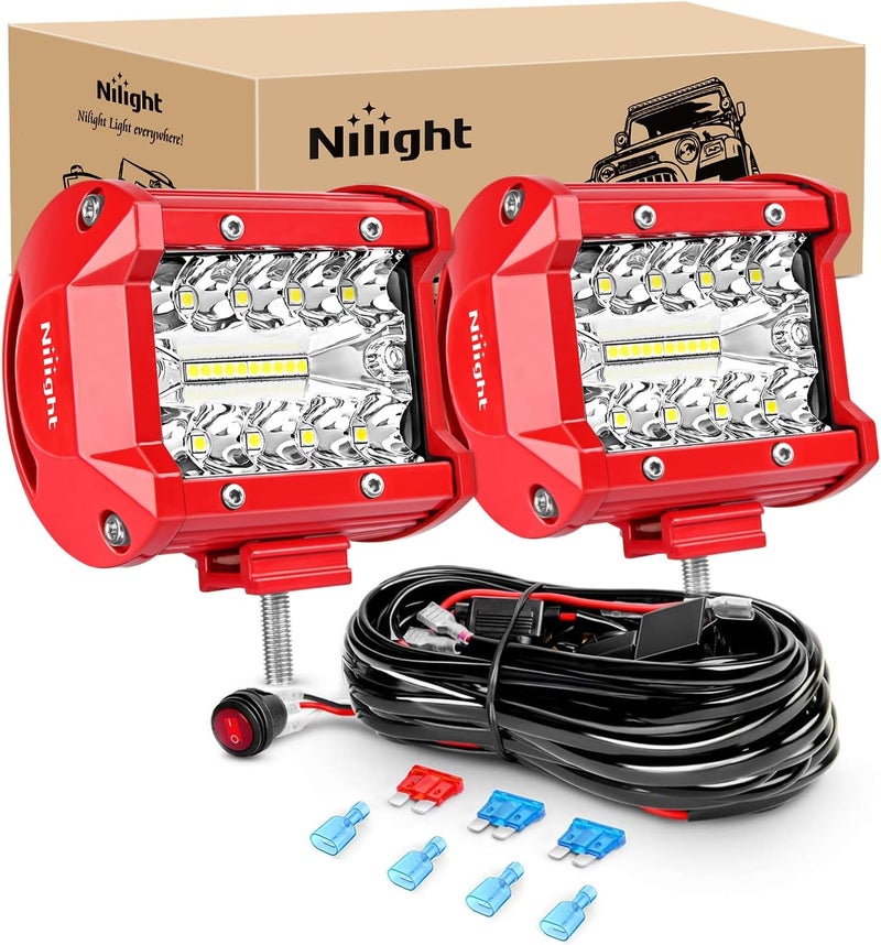 Nilight LED Light Bar 2PCS 60W 4Inch Triple Row Spot Flood Combo Lights w/Wiring Kit for Fog Light - Image 1