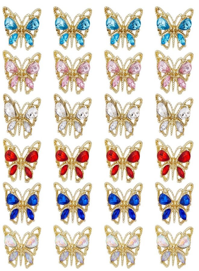 SUNNYCLUE 1 Box 30Pcs Butterfly Nail Charms Colorful Rhinestone Butterfly Nail Gems Small Metal Butterflies Nail Art Charm Blue Pink Clear 3D Shiny Nails Rhinestones for Finger Nails Acrylic Nail - Image 1
