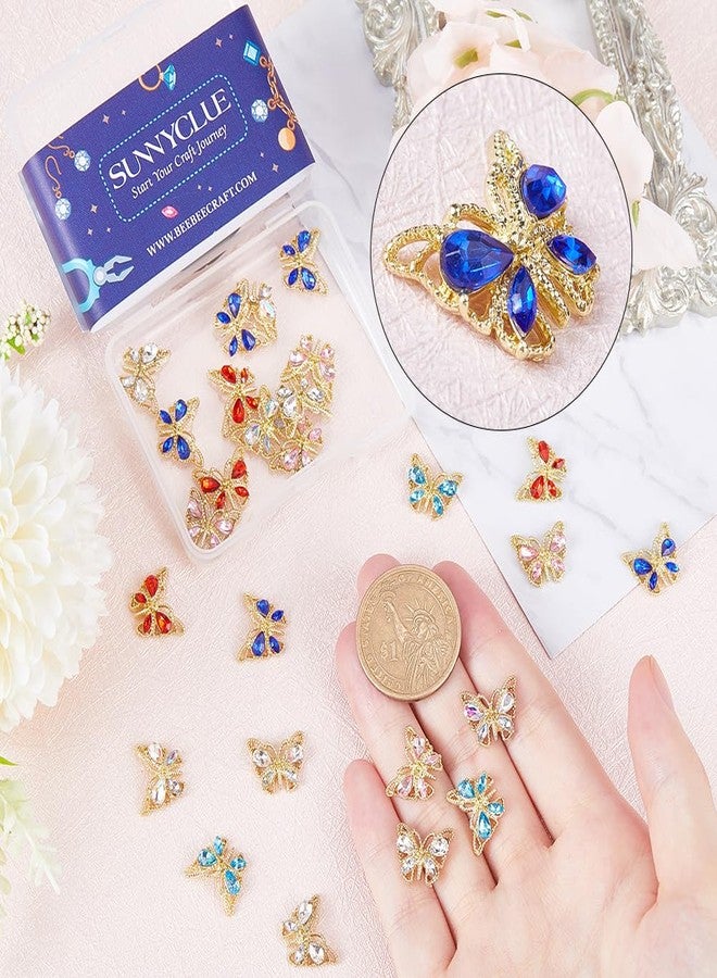 SUNNYCLUE 1 Box 30Pcs Butterfly Nail Charms Colorful Rhinestone Butterfly Nail Gems Small Metal Butterflies Nail Art Charm Blue Pink Clear 3D Shiny Nails Rhinestones for Finger Nails Acrylic Nail - Image 3