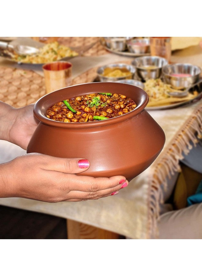 Pure Source India وعاء داهي من الطين النقي من الهند مع غطاء - 1 كجم، 2 قطعة، بني - Image 4
