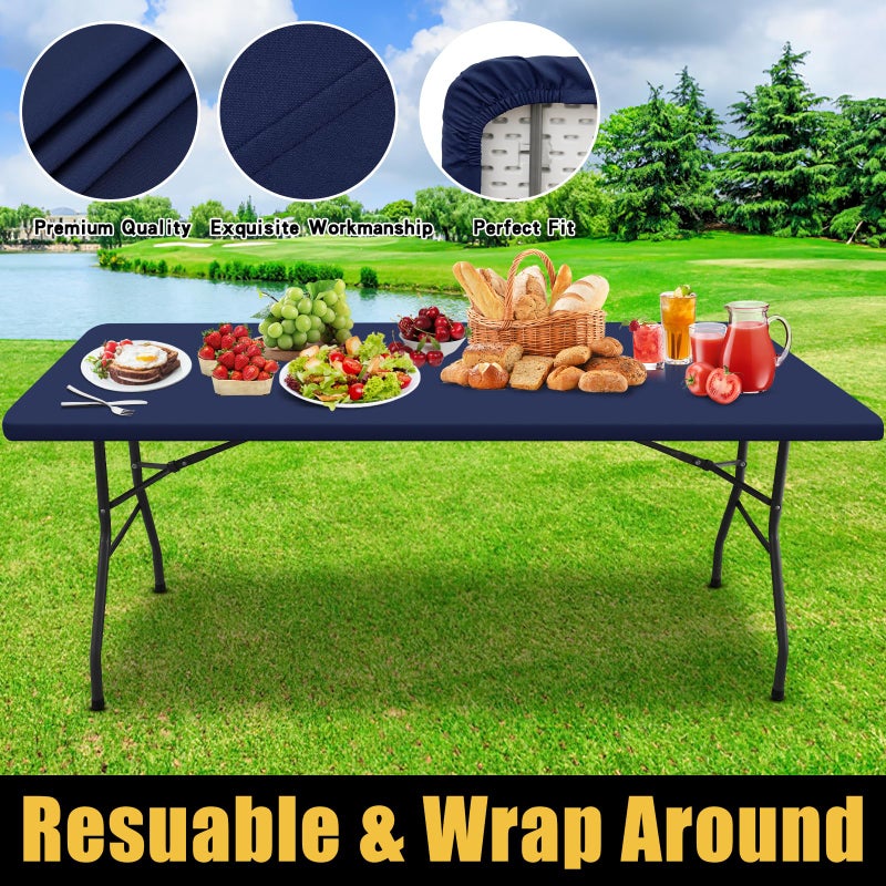 Smiry Rectangle Picnic Table Cloth, Waterproof Elastic Fitted Tablecloths for 6 Foot Tables, Washable Polyester Table Cover for Camping, Indoor and Outdoor (Navy, 30"x72") - Image 5