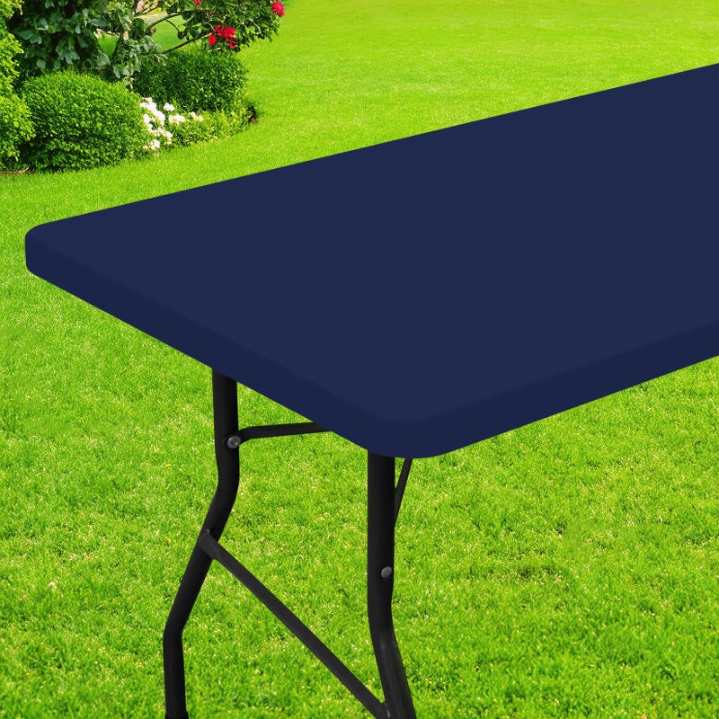 Smiry Rectangle Picnic Table Cloth, Waterproof Elastic Fitted Tablecloths for 6 Foot Tables, Washable Polyester Table Cover for Camping, Indoor and Outdoor (Navy, 30"x72") - Image 1