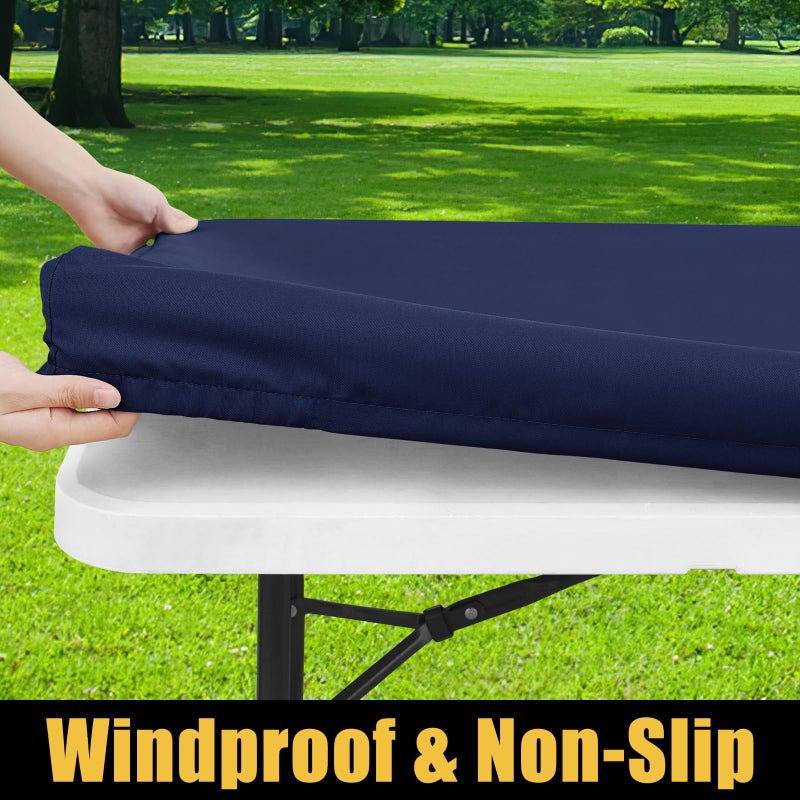 Smiry Rectangle Picnic Table Cloth, Waterproof Elastic Fitted Tablecloths for 6 Foot Tables, Washable Polyester Table Cover for Camping, Indoor and Outdoor (Navy, 30"x72") - Image 2