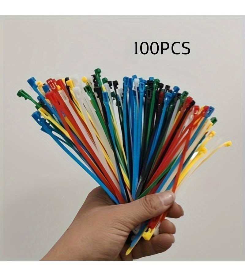 Durable Sliding Knot Finisher Reusable Self Locking Nylon Cable Ties 100pcs Mixed Colors for Organizing Wires and Cables Ideal for Home and Office Use Secure Adjustable Loop Tie - Image 2