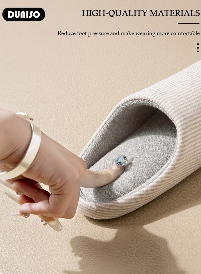DUNISO نعال غير قابلة للانزلاق للرجال والنساء، نعال قطنية مريحة محبوكة، نعال منزلية مخططة، نعال خفيفة وناعمة، نعال مسطحة قابلة للغسل، نعال منزلية للاستخدام الداخلي والخارجي - Image 2