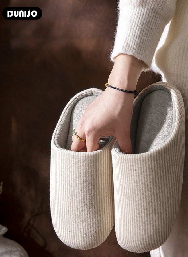 DUNISO نعال غير قابلة للانزلاق للرجال والنساء، نعال قطنية مريحة محبوكة، نعال منزلية مخططة، نعال خفيفة وناعمة، نعال مسطحة قابلة للغسل، نعال منزلية للاستخدام الداخلي والخارجي - Image 5