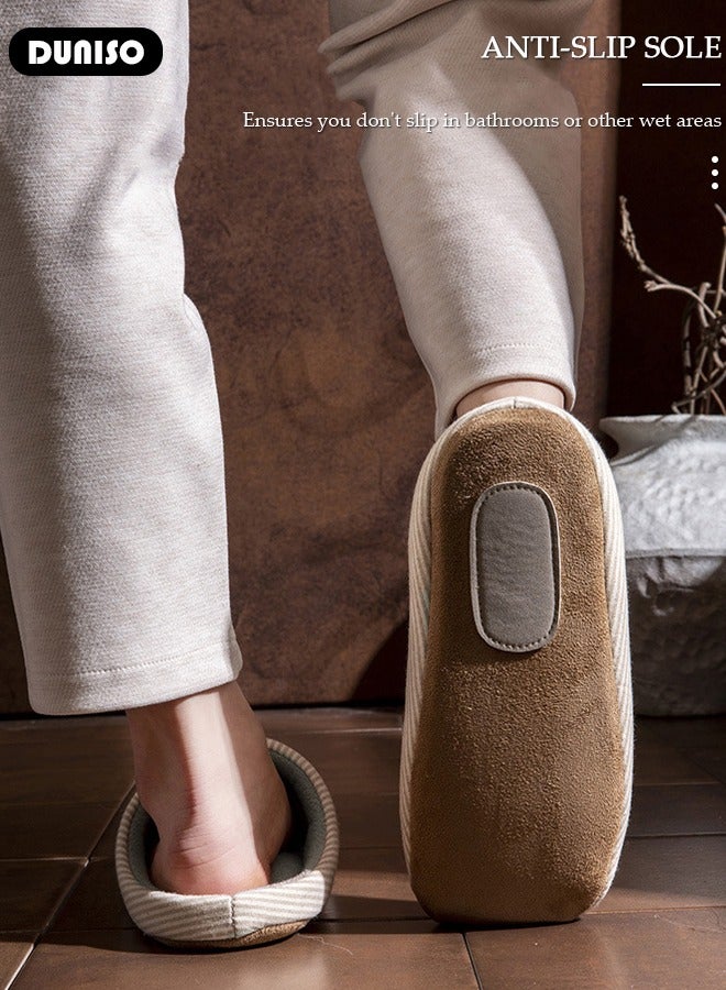 DUNISO نعال غير قابلة للانزلاق للرجال والنساء، نعال قطنية مريحة محبوكة، نعال منزلية مخططة، نعال خفيفة وناعمة، نعال مسطحة قابلة للغسل، نعال منزلية للاستخدام الداخلي والخارجي - Image 3