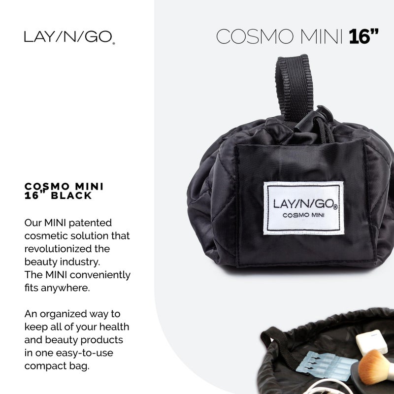 Lay-n-Go حقيبة مكياج وتنظيم مستحضرات التجميل Lay-n-Go Cosmo مع جيب بسحاب، حلقات فرشاة والمزيد، تُغلق بسحب، تُستخدم بشكل مسطح، متينة، قابلة للغسل في الغسالة، حقيبة أدوات السفر (16 بوصة، سوداء) - Image 2