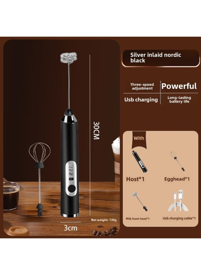 صانع رغوة الحليب الكهربائي عبر الحدود USB قابل لإعادة الشحن، جهاز خفق الحليب المحمول، خلاط صغير، لون: J-3 فضي وأسود برأس مزدوج  - Image 1