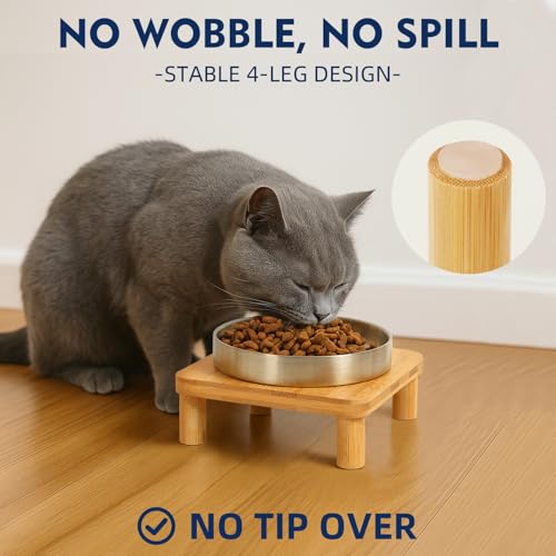 DoogCat Elevated Cat Bowls for Indoor Cats Raised Bamboo Cat Bowl Stand with 55 Inch Wide Stainless Steel Dishes Pet Food Table Plate for Easy Feeding Whisker FriendlySilverSet of 2 - Image 3