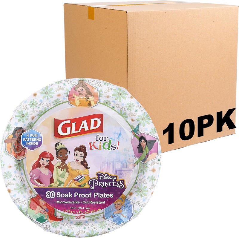 Glad for Kids Disney Princess Disposable Paper Plates, Floral Frames - Heavy Duty, Soak Proof, Microwavable, Kid-Friendly Snack Plates for Everyday Use, 10 Inch, 30 Count - 10 Pack - Image 1