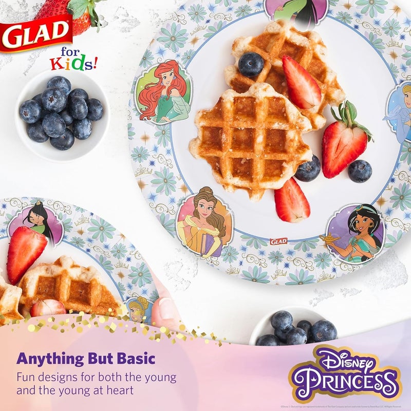 Glad for Kids Disney Princess Disposable Paper Plates, Floral Frames - Heavy Duty, Soak Proof, Microwavable, Kid-Friendly Snack Plates for Everyday Use, 10 Inch, 30 Count - 10 Pack - Image 3