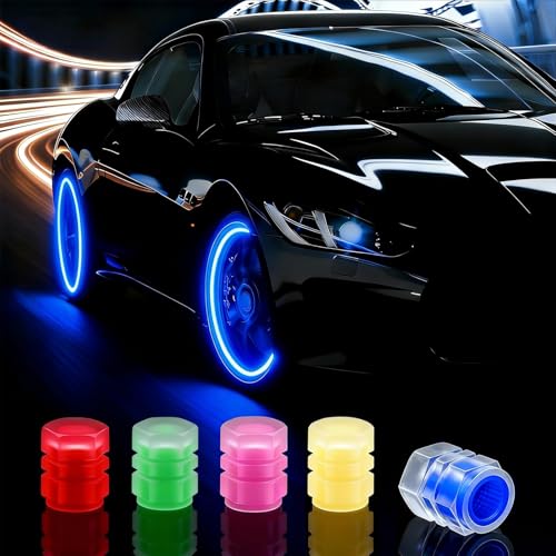 MUMUMAB 20 Pcs Glow in The Dark Tire Valve Caps Fluorescent Tire Valve Stem Caps, Cool Car Present for Universal Decoration Accessories for Car SUV Bicycle Motorcycles Trucks (Colorful) - Image 1