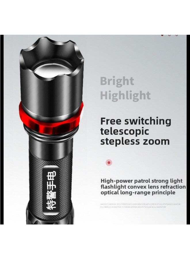 Super Bright Flashlight Strong Light Long-shot Rechargeable Multifunctional Household Flashlight Outdoor Led Waterproof Riding Flashlight-Product Specifications:Charging Model  Special Forces-luxury-supreme Aluminum Alloy Zoom Model Activity Returned To 2 Yuan  - Image 5