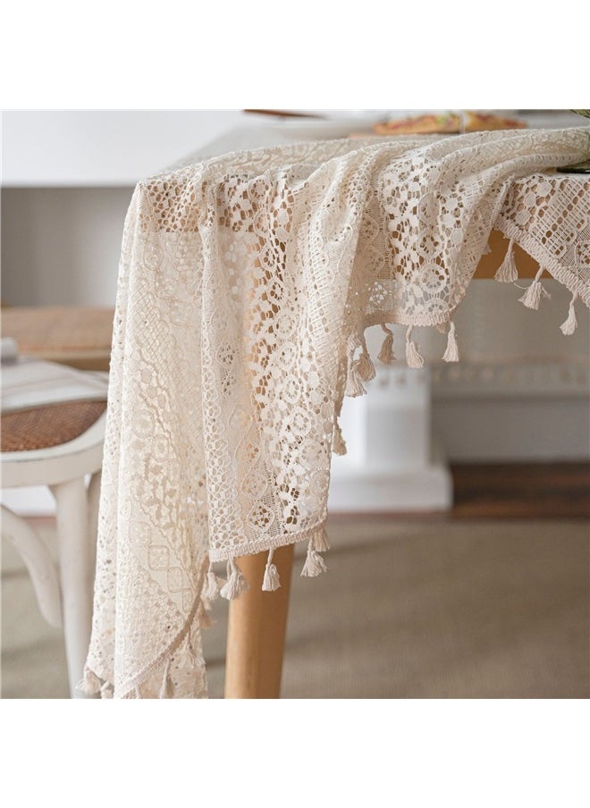 Generic Pure Color Patterned Lace Home Tablecloth Table Cover,New Lace Tablecloth Tea Table Top Premium Light Luxury Studio Atmosphere Table Cover (100 * 150cm)  - Image 3