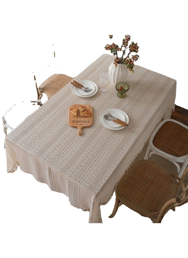 Generic Pure Color Patterned Lace Home Tablecloth Table Cover,New Lace Tablecloth Tea Table Top Premium Light Luxury Studio Atmosphere Table Cover (100 * 150cm)  - Image 1
