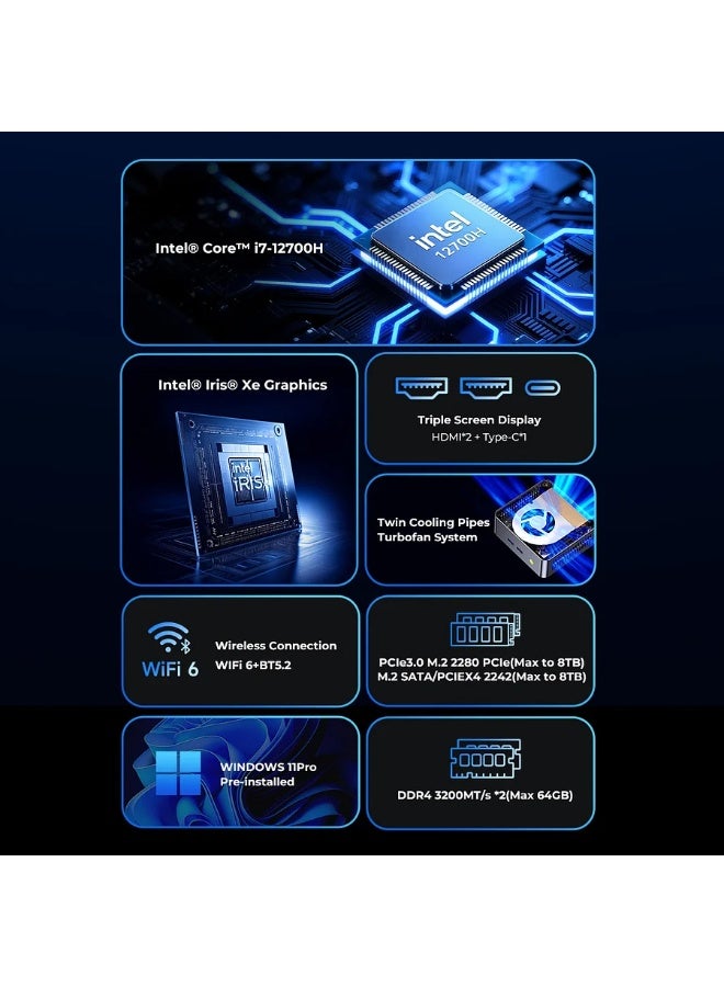 GMKtec NucBox M3 Ultra Mini PC – Intel Core i7-12700H (14C/20T 4.7GHz), 32GB DDR4 RAM, 1TB NVMe SSD, Intel Iris Xe Graphics, Triple 4K Display, WiFi 6, BT5.2, USB-C, Compact Desktop Computer M3 ULTRA 32GB+1TB - Image 5