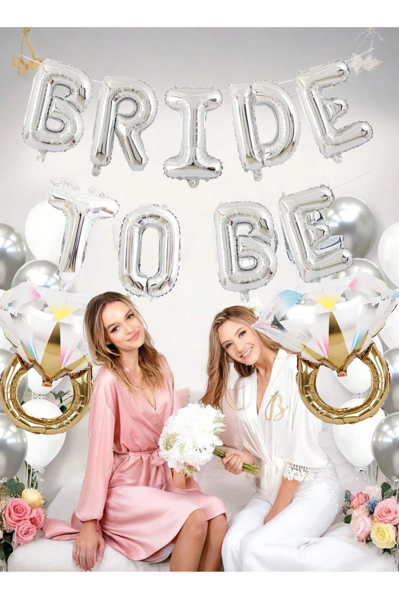 Bridal Bachelorette Party Decoration Balloon Set – 11 Pieces A complete set of bachelorette party balloons featuring “Bride To Be” lettering and two diamond ring-shaped balloons. Perfect for celebrating the bride-to-be, bridal showers, engagement parties, and wedding day decorations. - Image 3