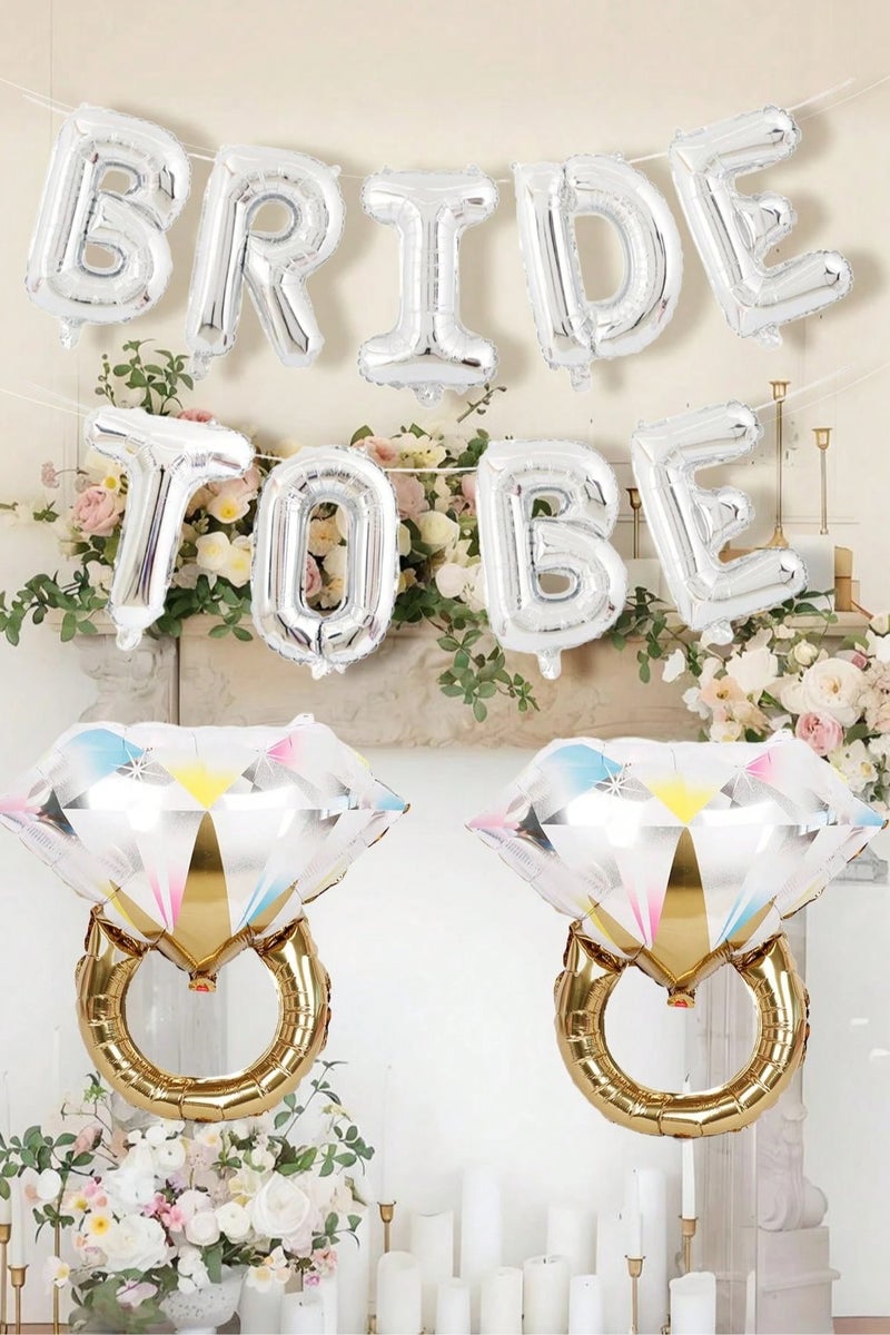 Bridal Bachelorette Party Decoration Balloon Set – 11 Pieces A complete set of bachelorette party balloons featuring “Bride To Be” lettering and two diamond ring-shaped balloons. Perfect for celebrating the bride-to-be, bridal showers, engagement parties, and wedding day decorations. - Image 1