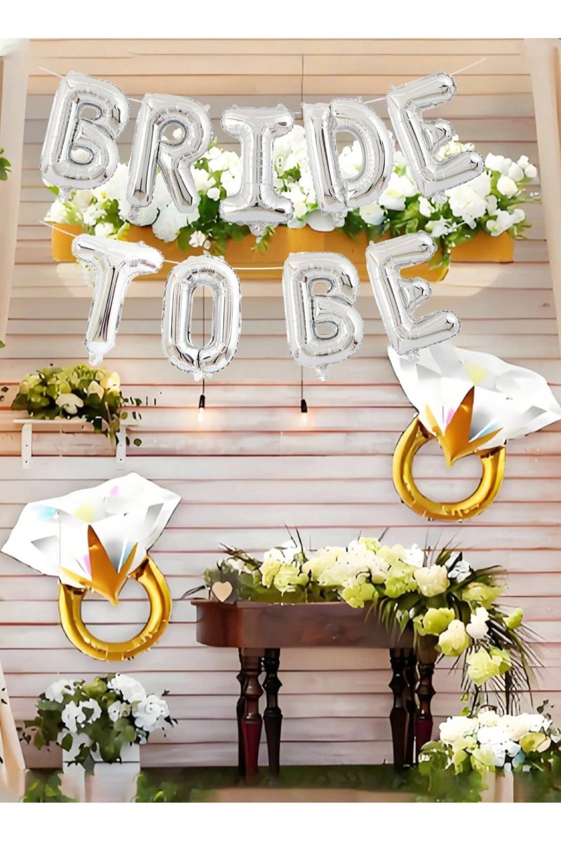Bridal Bachelorette Party Decoration Balloon Set – 11 Pieces A complete set of bachelorette party balloons featuring “Bride To Be” lettering and two diamond ring-shaped balloons. Perfect for celebrating the bride-to-be, bridal showers, engagement parties, and wedding day decorations. - Image 4